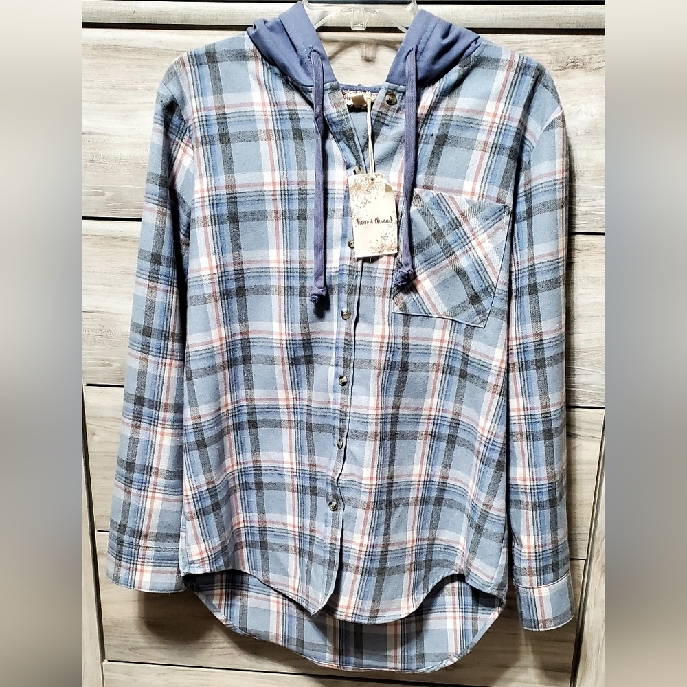 Hem & Thread Plaid Hooded Shacket
